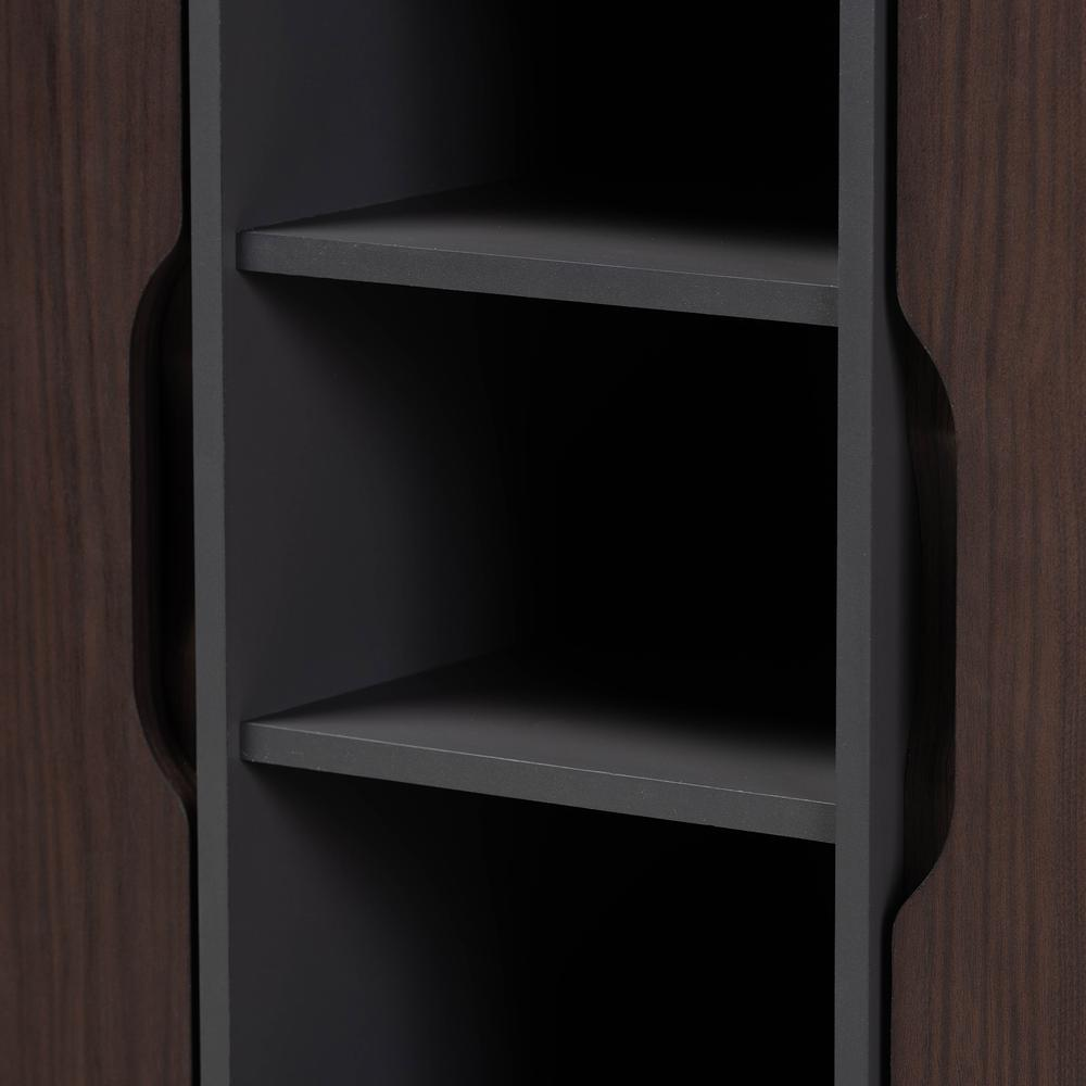 Two-Tone Dark Brown and Grey Finished Wood 2-Door Shoe Cabinet