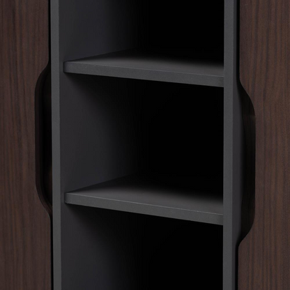 Two-Tone Dark Brown and Grey Finished Wood 2-Door Shoe Cabinet