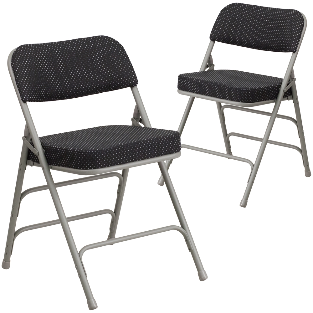 2 Pack Triple Braced & Double Hinged Black Pin-Dot Fabric Metal Folding Chair
