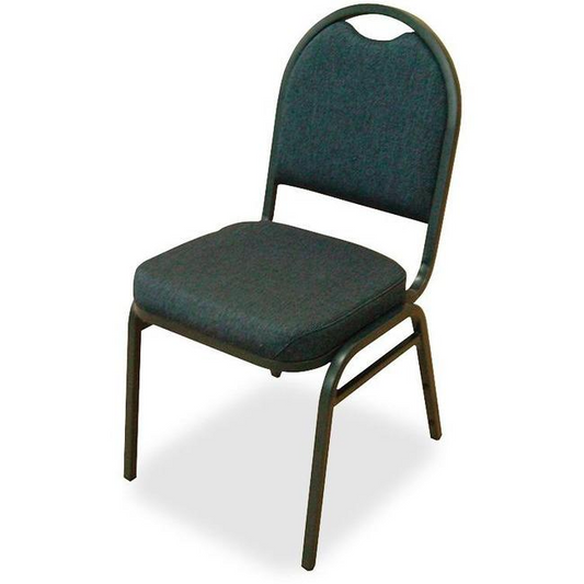 Lorell Round-Back Upholstered Stack Chairs - Blueberry, Black Fabric Seat - Charcoal Steel Frame - Blue, Black - 4 / Carton