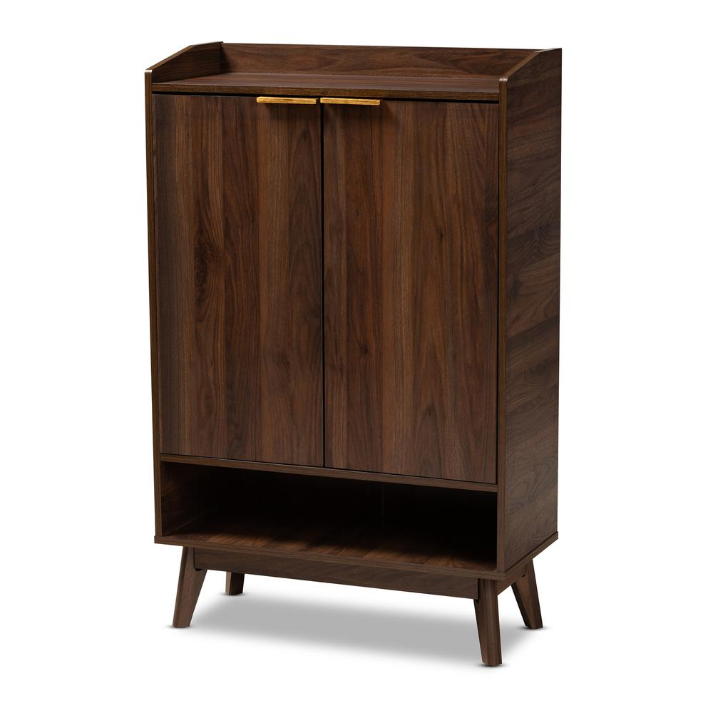 Lena Mid-Century Modern Walnut Brown Finished 5-Shelf Wood Entryway Shoe Cabinet