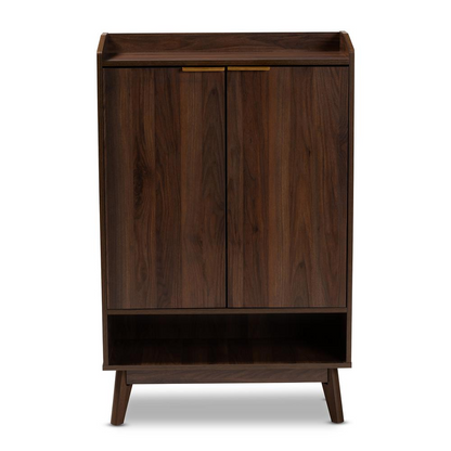 Lena Mid-Century Modern Walnut Brown Finished 5-Shelf Wood Entryway Shoe Cabinet