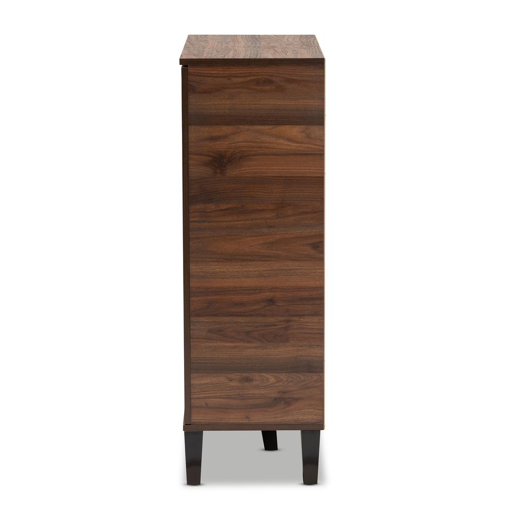 Two-Tone Walnut Brown and Grey Finished Wood 1-Door Shoe Cabinet