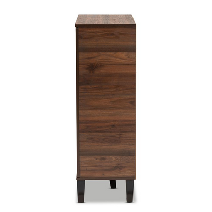 Two-Tone Walnut Brown and Grey Finished Wood 1-Door Shoe Cabinet