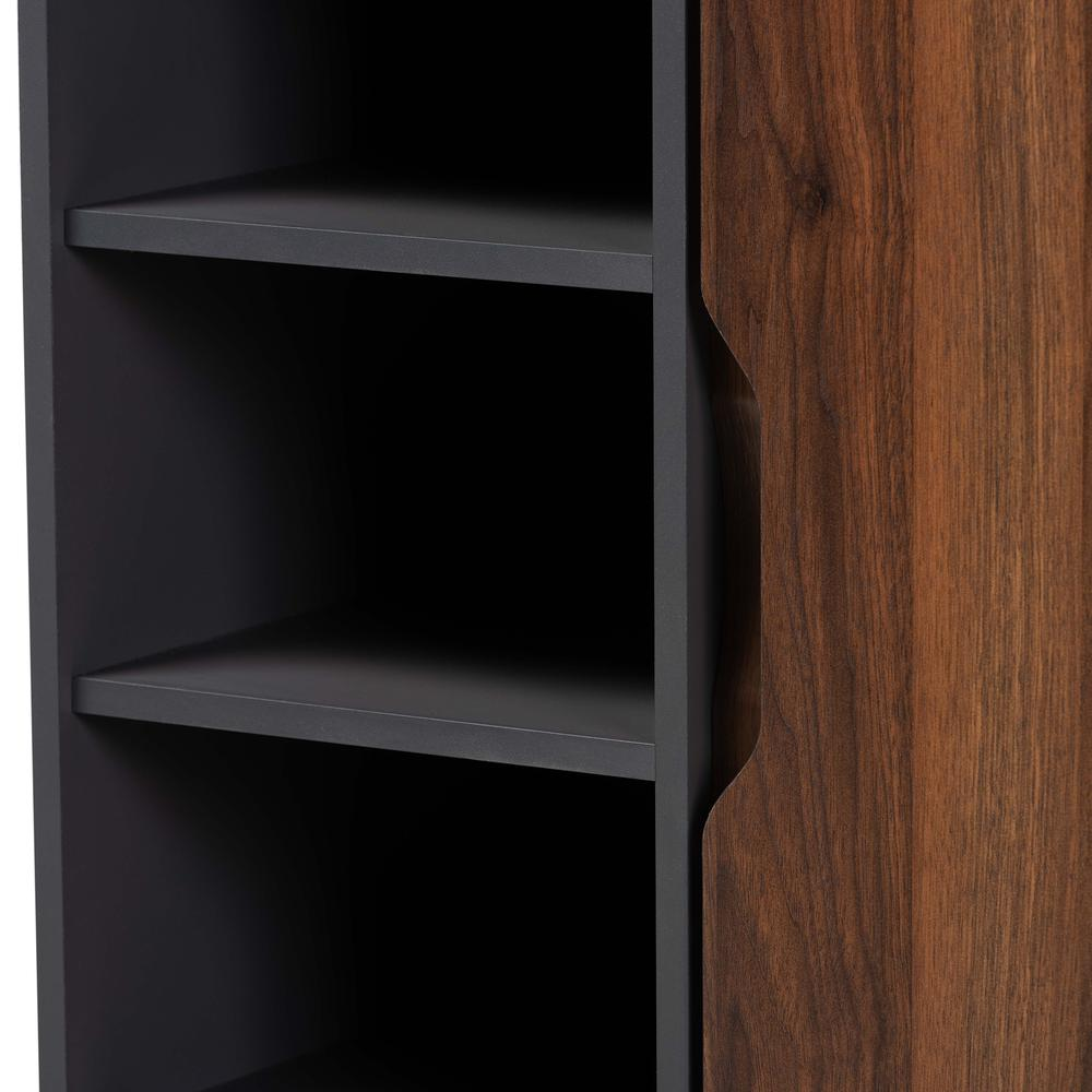 Two-Tone Walnut Brown and Grey Finished Wood 1-Door Shoe Cabinet
