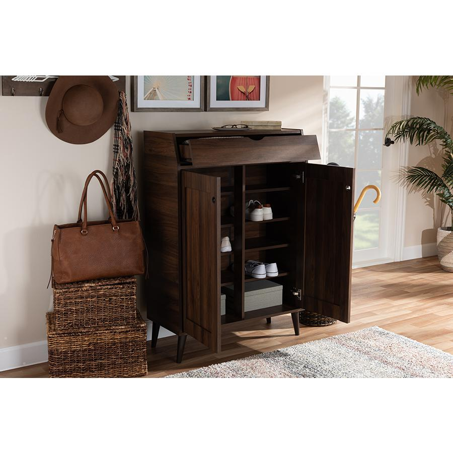 Walnut Brown finished 2-Door Wood Entryway Shoe Storage Cabinet