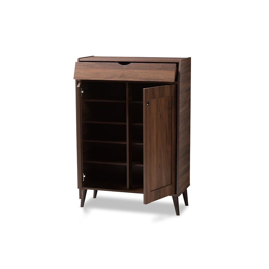 Walnut Brown finished 2-Door Wood Entryway Shoe Storage Cabinet