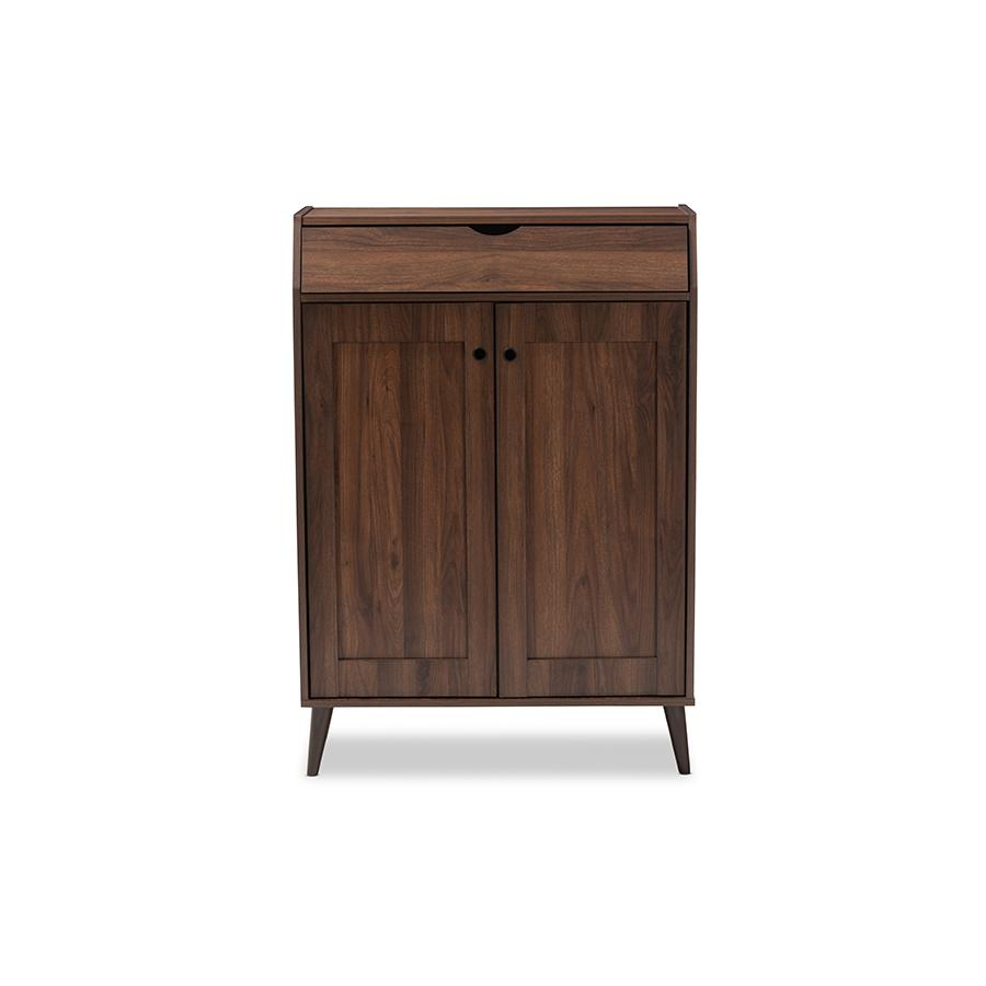 Walnut Brown finished 2-Door Wood Entryway Shoe Storage Cabinet