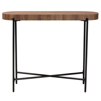 Industrial Walnut Brown Finished Wood and Black Metal Console Table