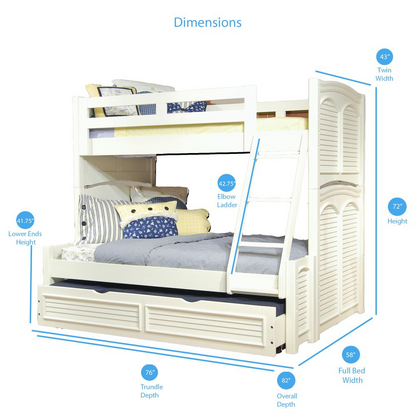 Twin Over Full 3/3 over 4/6 Bunkbed - with trundle - White Cottage