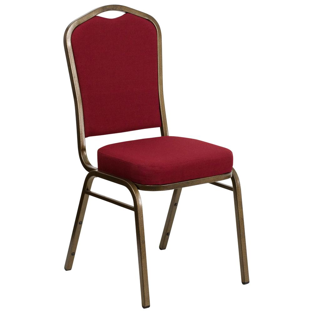 Crown Back Stacking Banquet Chair in Burgundy Fabric - Gold Vein Frame