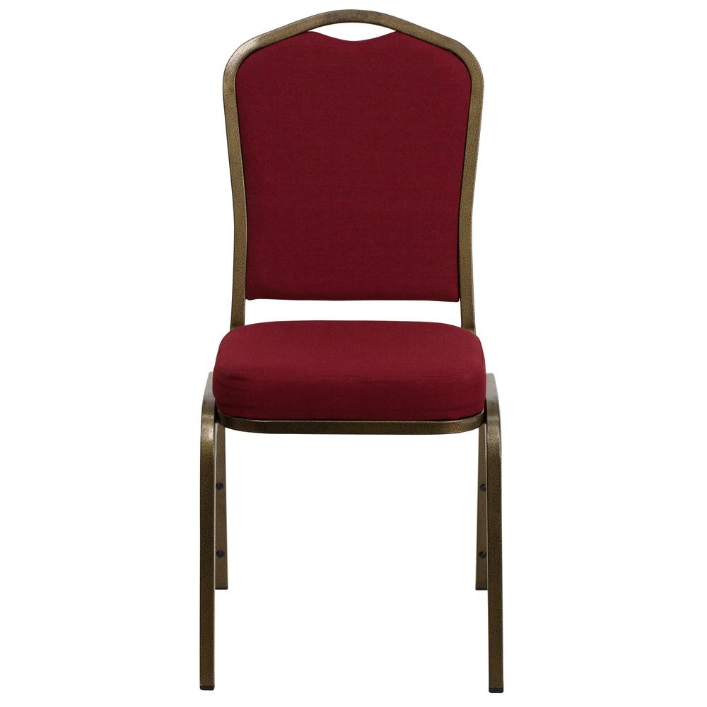 Crown Back Stacking Banquet Chair in Burgundy Fabric - Gold Vein Frame