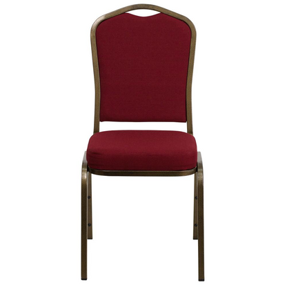 Crown Back Stacking Banquet Chair in Burgundy Fabric - Gold Vein Frame