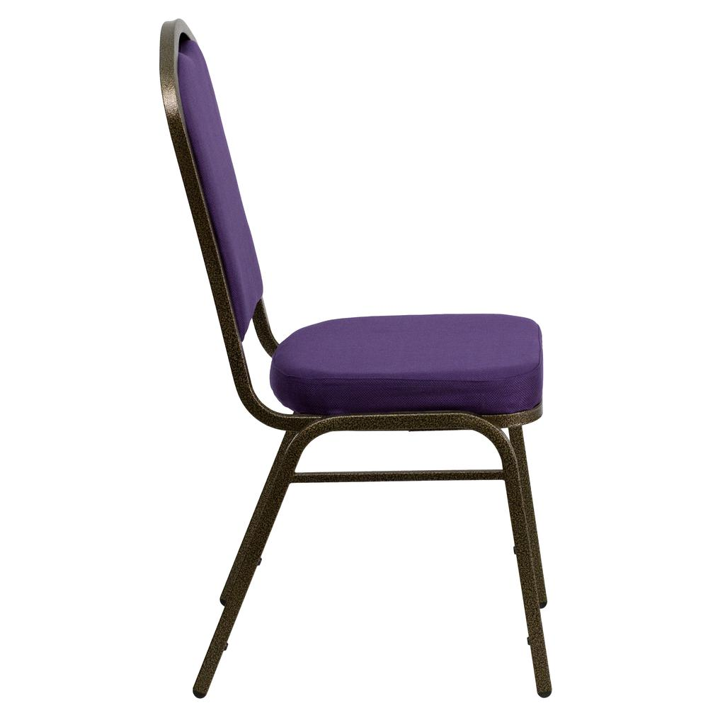 Crown Back Stacking Banquet Chair in Purple Fabric - Gold Vein Frame