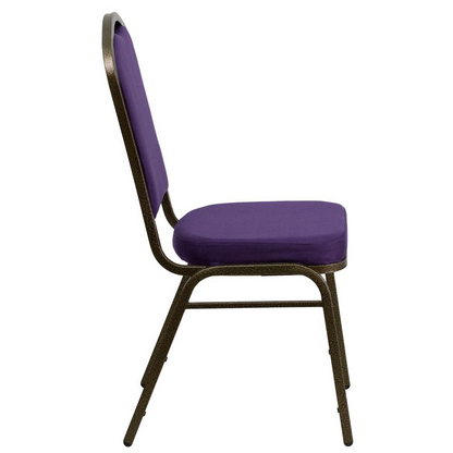 Crown Back Stacking Banquet Chair in Purple Fabric - Gold Vein Frame