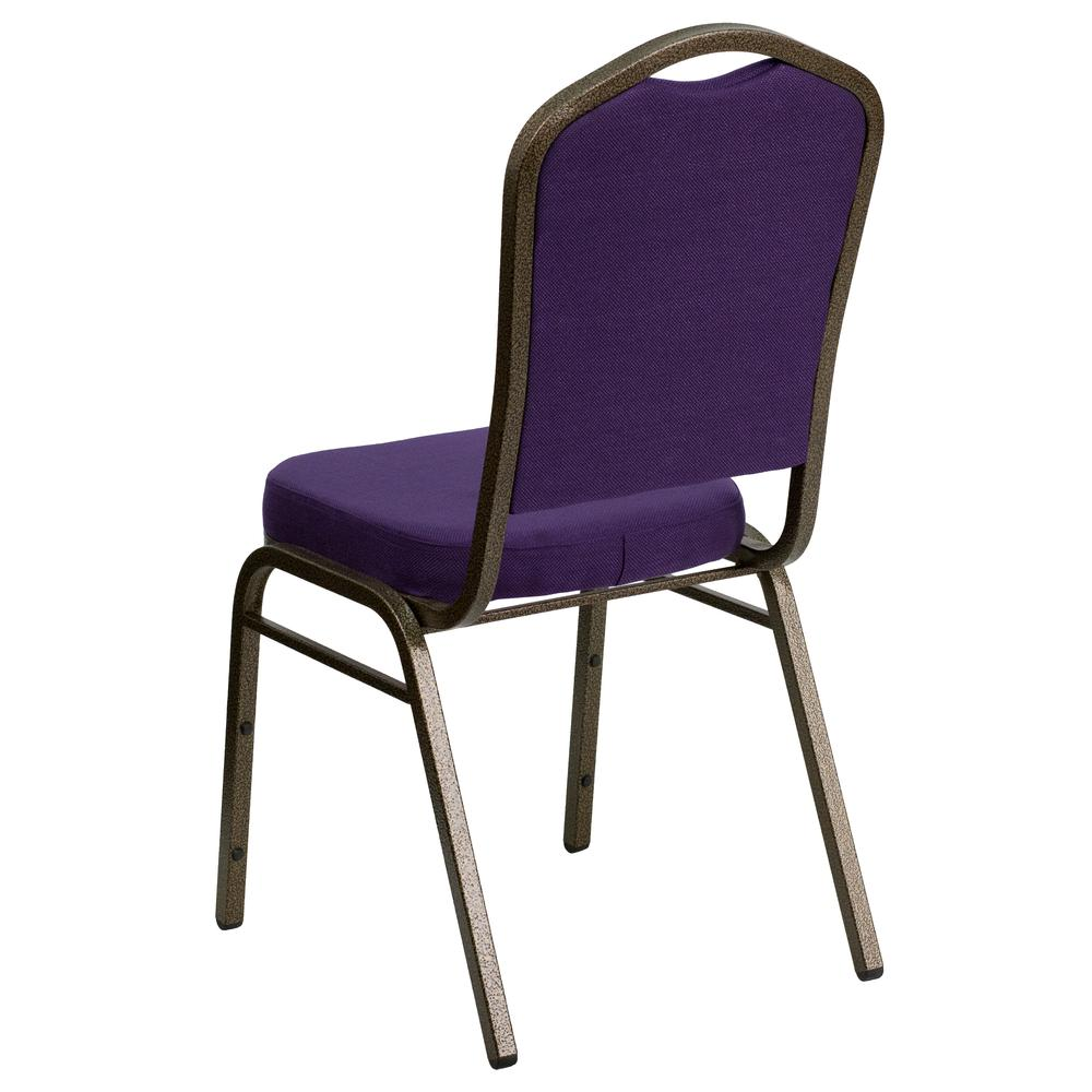 Crown Back Stacking Banquet Chair in Purple Fabric - Gold Vein Frame