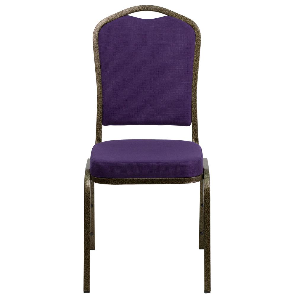 Crown Back Stacking Banquet Chair in Purple Fabric - Gold Vein Frame