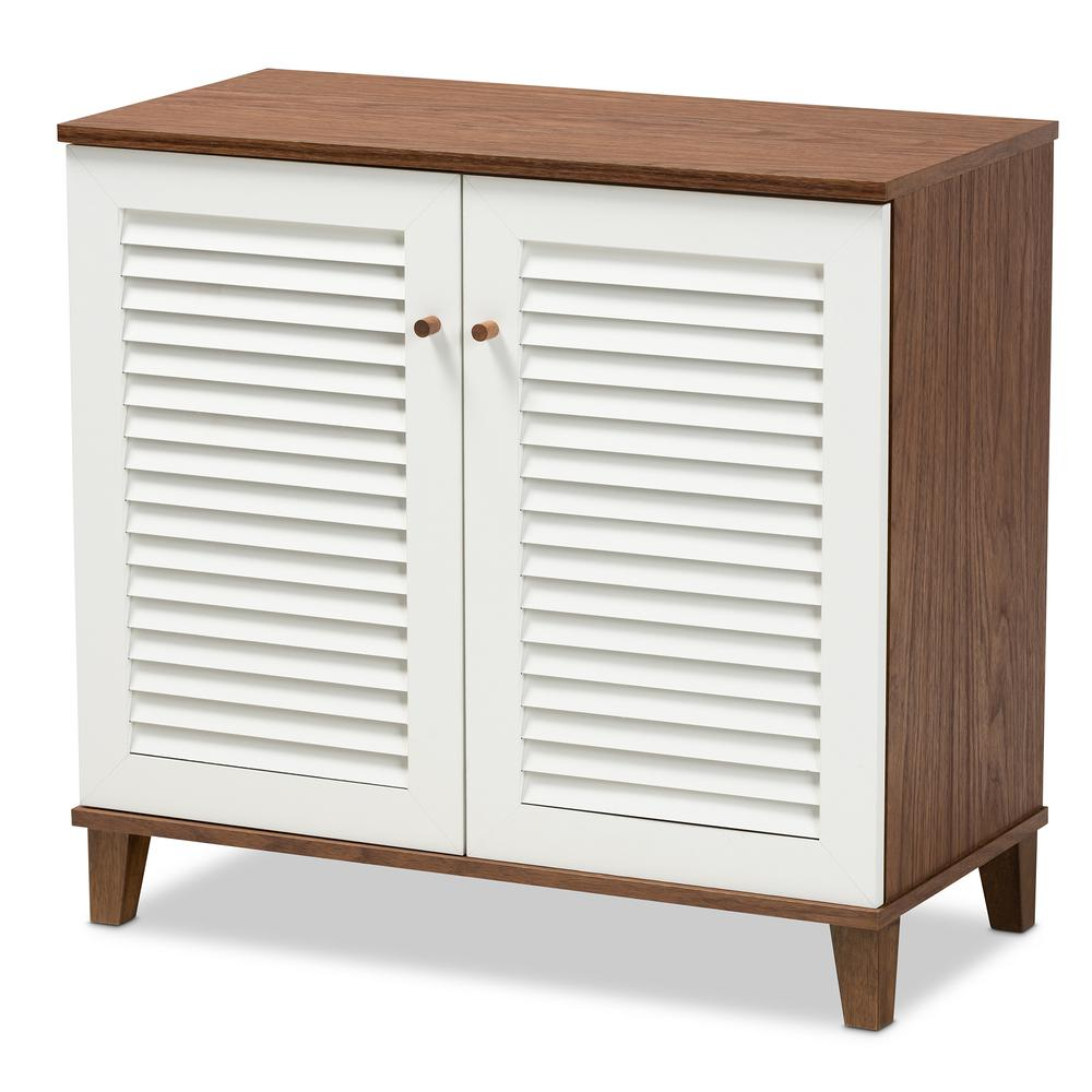 White and Walnut Finished 4-Shelf Wood Shoe Storage Cabinet