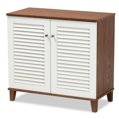 White and Walnut Finished 4-Shelf Wood Shoe Storage Cabinet