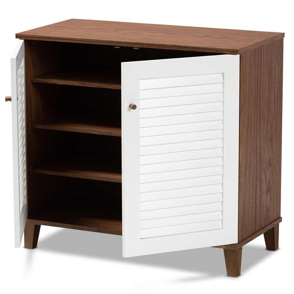 White and Walnut Finished 4-Shelf Wood Shoe Storage Cabinet