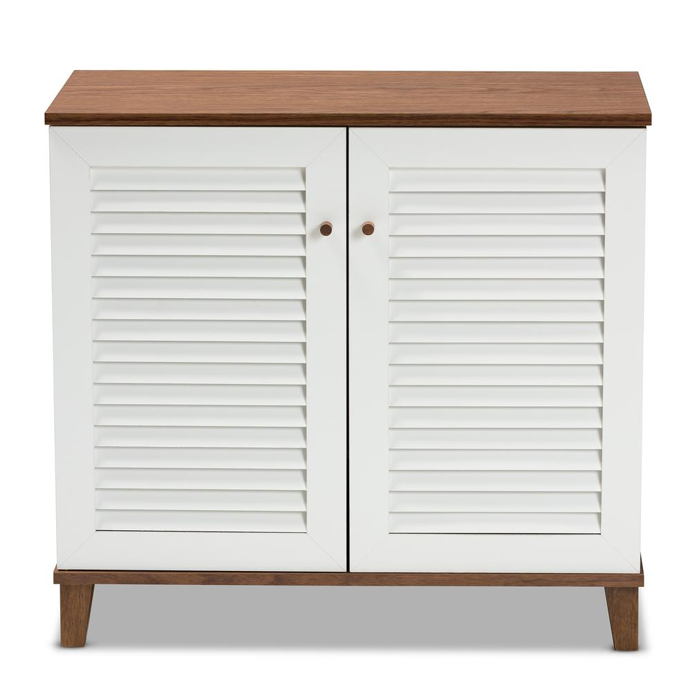 White and Walnut Finished 4-Shelf Wood Shoe Storage Cabinet