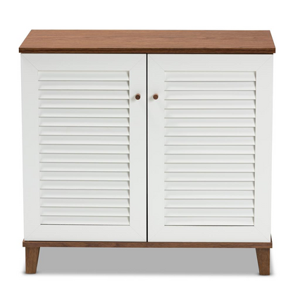 White and Walnut Finished 4-Shelf Wood Shoe Storage Cabinet