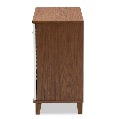 White and Walnut Finished 4-Shelf Wood Shoe Storage Cabinet