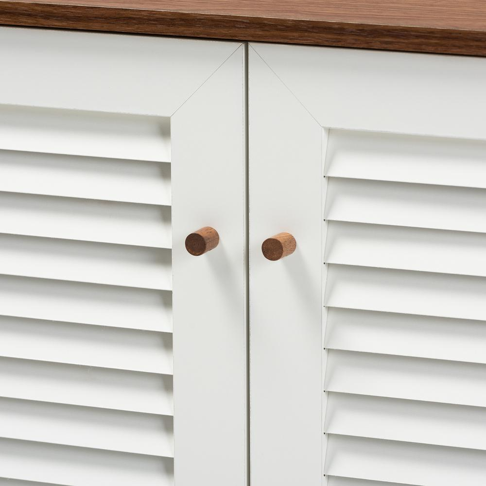 White and Walnut Finished 4-Shelf Wood Shoe Storage Cabinet