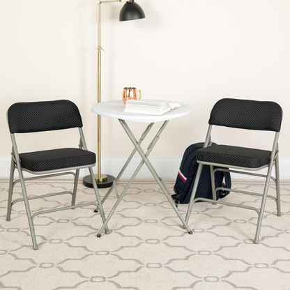 2 Pack Triple Braced & Double Hinged Black Pin-Dot Fabric Metal Folding Chair