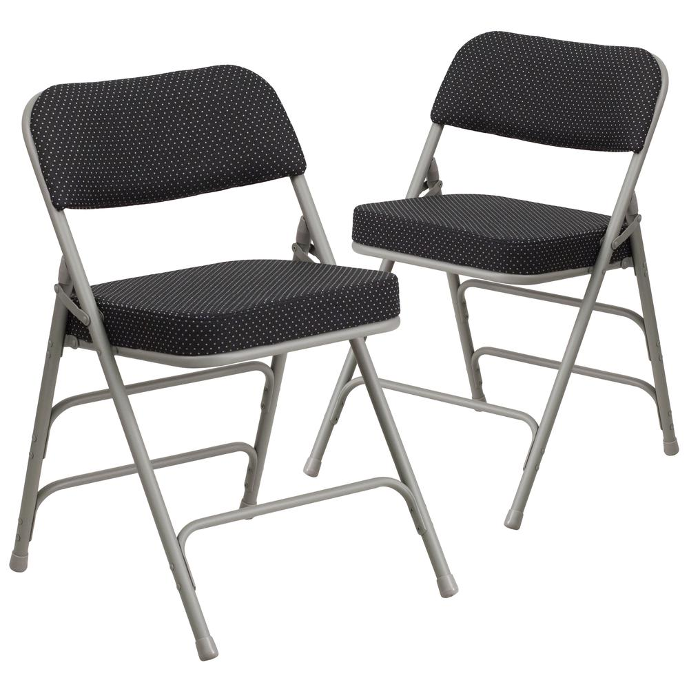 2 Pack Triple Braced & Double Hinged Black Pin-Dot Fabric Metal Folding Chair