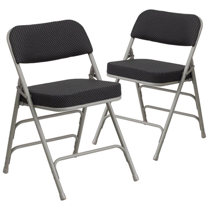 2 Pack Triple Braced & Double Hinged Black Pin-Dot Fabric Metal Folding Chair