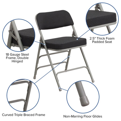 2 Pack Triple Braced & Double Hinged Black Pin-Dot Fabric Metal Folding Chair