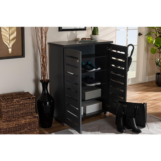 Dark Gray 2-Door Wooden Entryway Shoe Storage Cabinet