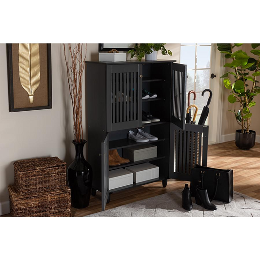 Dark Gray 4-Door Wooden Entryway Shoe Storage Cabinet