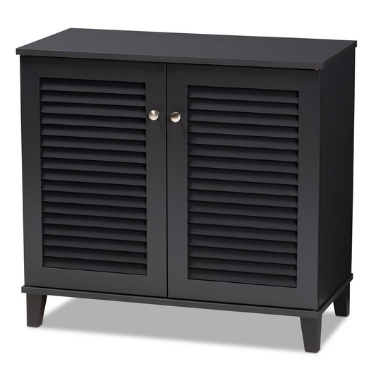 Dark Grey Finished 4-Shelf Wood Shoe Storage Cabinet