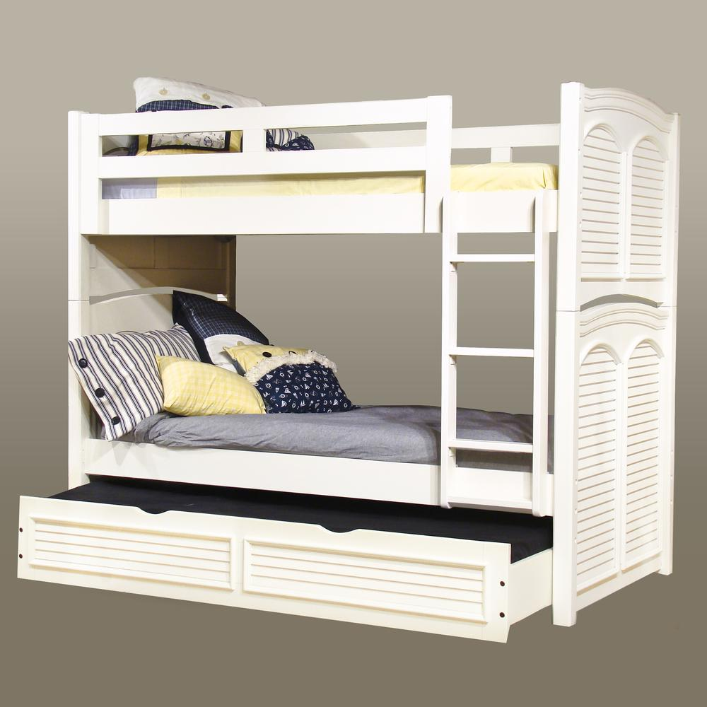 Twin 3/3 Over 3/3 Bunkbed - with Trundle - White Cottage