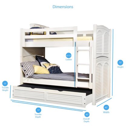 Twin 3/3 Over 3/3 Bunkbed - with Trundle - White Cottage