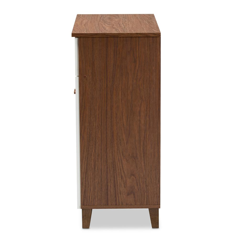 White and Walnut Finished 4-Shelf Wood Shoe Storage Cabinet with Drawer
