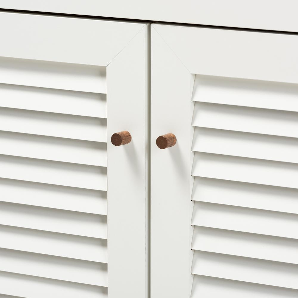 White and Walnut Finished 4-Shelf Wood Shoe Storage Cabinet with Drawer
