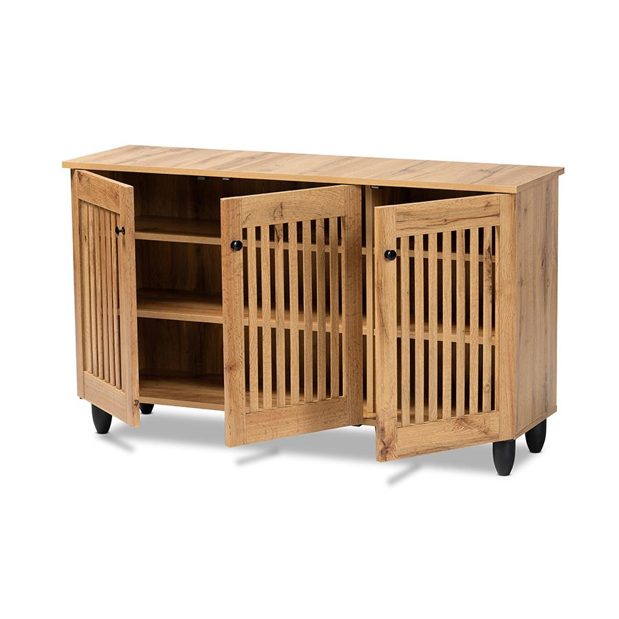 Fernanda Modern and Contemporary Oak Brown Finished Wood 3-Door Shoe Cabinet
