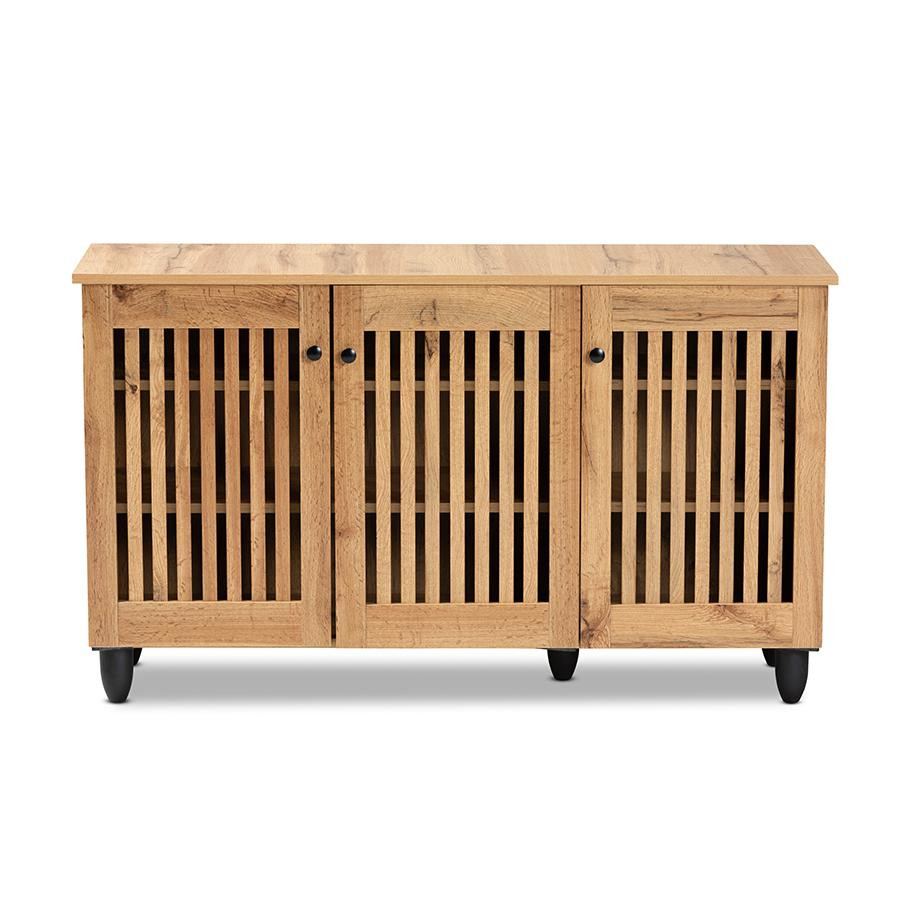 Fernanda Modern and Contemporary Oak Brown Finished Wood 3-Door Shoe Cabinet