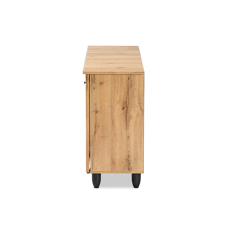 Fernanda Modern and Contemporary Oak Brown Finished Wood 3-Door Shoe Cabinet