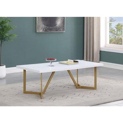 3pc White wood top coffee table set w/gold color iron base (1Coffee+1End+1console table)