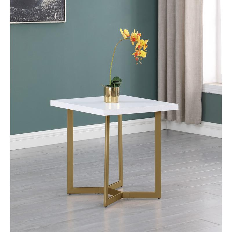 3pc White wood top coffee table set w/gold color iron base (1Coffee+1End+1console table)