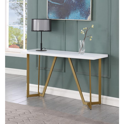 3pc White wood top coffee table set w/gold color iron base (1Coffee+1End+1console table)
