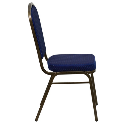 Crown Back Stacking Banquet Chair in Navy Blue Fabric - Gold Vein Frame