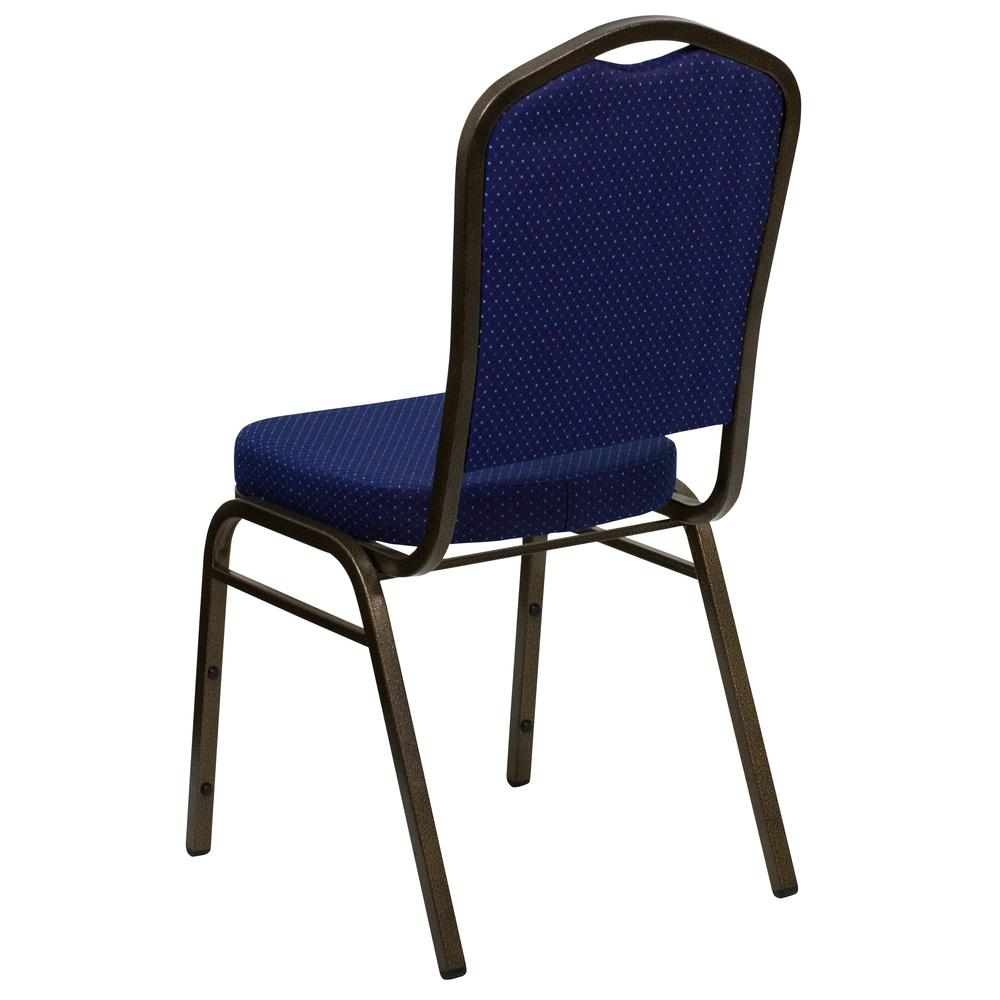Crown Back Stacking Banquet Chair in Navy Blue Fabric - Gold Vein Frame