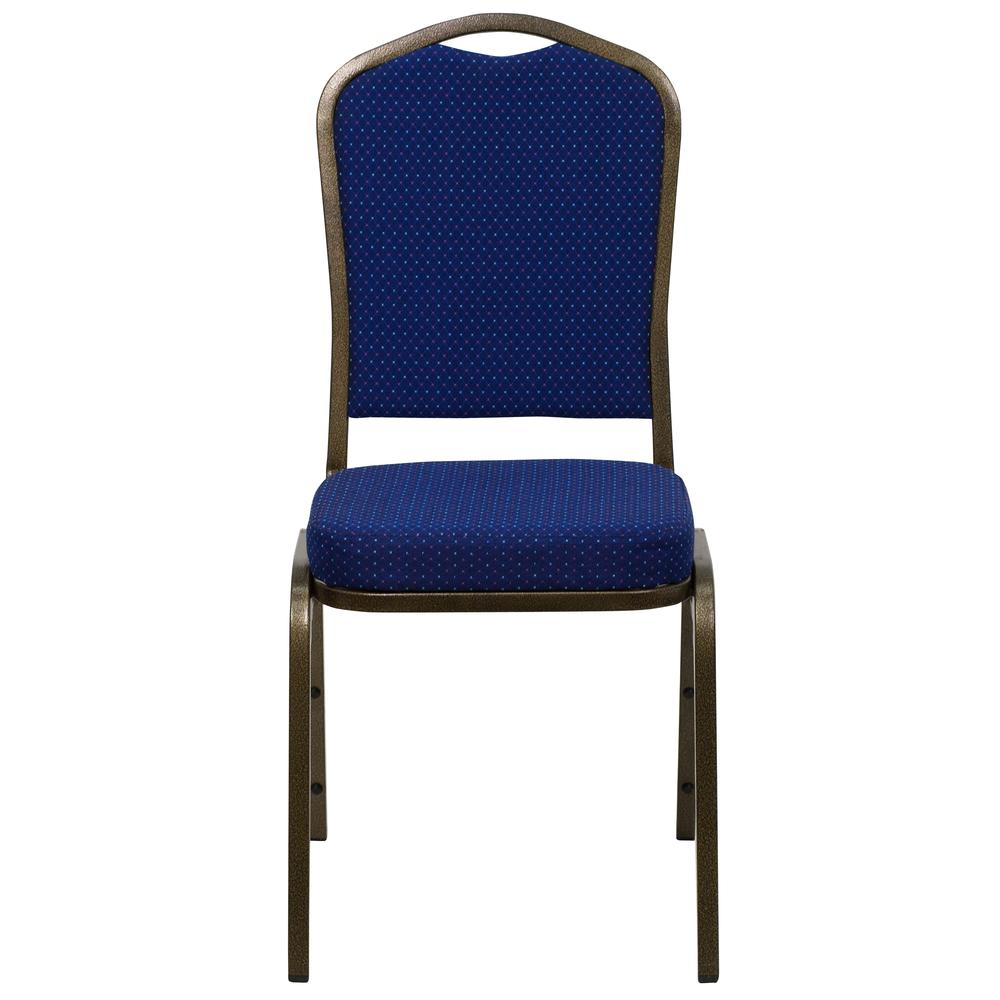 Crown Back Stacking Banquet Chair in Navy Blue Fabric - Gold Vein Frame