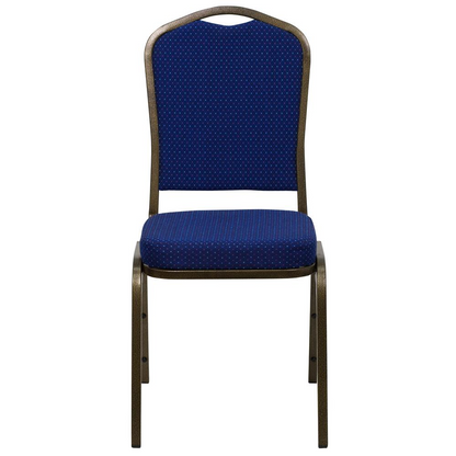 Crown Back Stacking Banquet Chair in Navy Blue Fabric - Gold Vein Frame