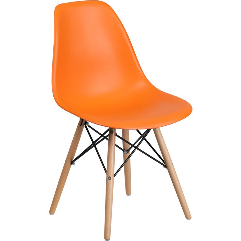 Orange Plastic Chair with Wooden Legs
